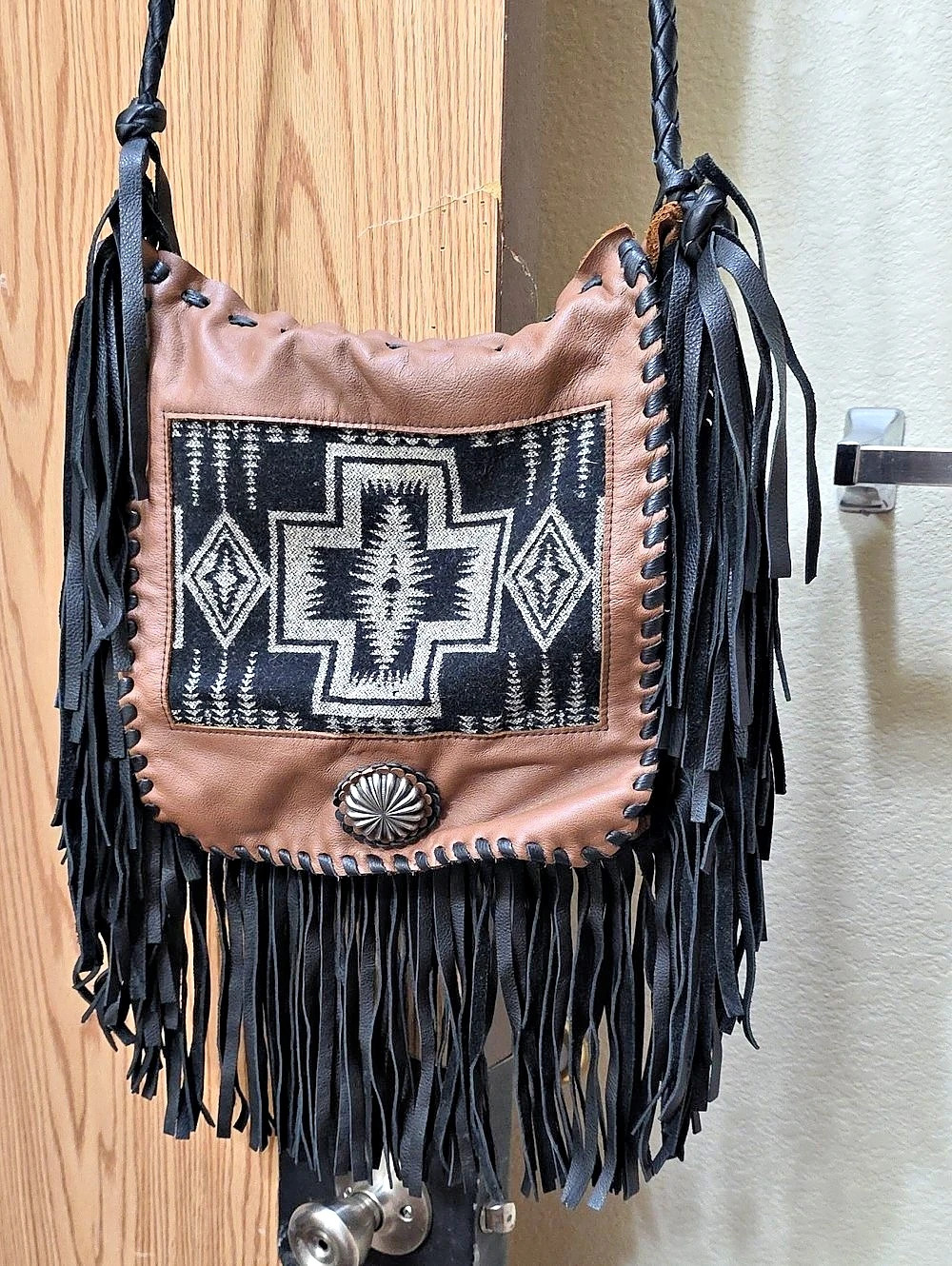 Western Fringe Crossbody Bag in Brown & Black With Pendleton Fabric